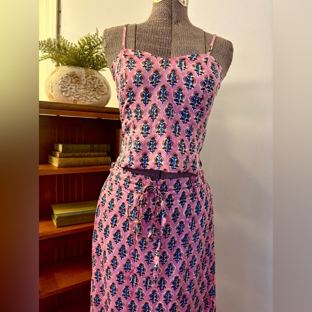 NEW EF Printed MIDI Drawstring Skirt & Sweetheart Crop Top Stretch SMALL Modal